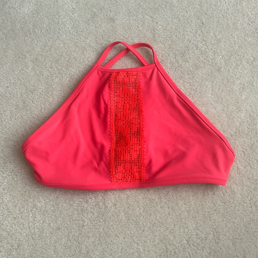 Aerie High Neck Bikini Top, Neon Coral, Size S